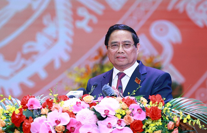 Le Premier ministre Pham Minh Chinh prend la parole lors de l'événement. Photo : VNA pm.jpg