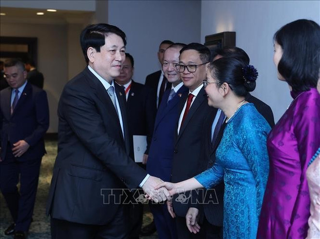 Le président vietnamien Luong Cuong a rencontré, dans la soirée du 3 août au Caire, les ambassadeurs du Vietnam accrédités dans divers pays africains. Photo : VNA president-2.jpg