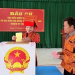 Habitants de l’ethnie Dao du hameau de Nà Trang, commune d’An Lac, se rendant aux urnes. Photo : VNA