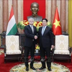 Le président Luong Cuong (droite) et le président de l’Assemblée nationale de Hongrie Kover Laszlo. Photo : VNA