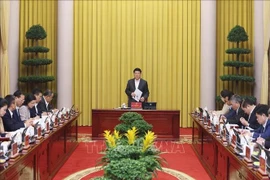 Le président de la République, Luong Cuong, s'exprime à la réunion de travail avec le Bureau présidentiel, le 31 décembre à Hanoï. Photo: VNA