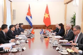 Le vice-ministre permanent des Affaires étrangères, Nguyen Minh Vu, et le premier vice-ministre cubain des Affaires étrangères, Gerardo Penalver Portal, coprésident la 8e consultation politique entre les ministères des Affaires étrangères des deux pays, le 24 juillet 2025, à Hanoï. Photo : VNA