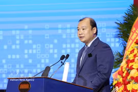 Le professeur associé et docteur Le Hai Binh, directeur adjoint permanent de l’Académie nationale de politique Hô Chi Minh, s'exprime à la session. Photo: VNA