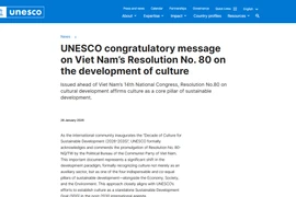 Message de félicitations de l'UNESCO.