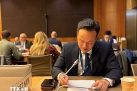 L'ambasssadeur Mai Phan Dung, chef de la Mission permanente du Vietnam, s'exprime au 9e examen de la politique et des pratiques commerciales de la Thaïlande. Photo: VNA