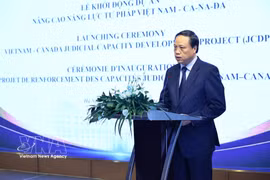 Le Tien, vice-président de la Cour populaire suprême, s'exprime lors de l'événement. Photo: VNA