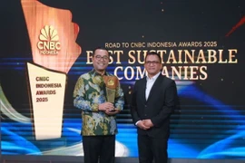 Kariyanto Hardjosoemarto, directeur général de VinFast Indonesia (à gauche), reçoit le prix lors de l'événement. Photo : doanhnghiepvn.vn
