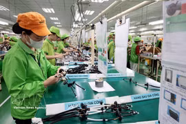 Ligne de production de faisceaux de câbles électriques chez la société Bandai Vietnam, implantée dans la zone industrielle Bo Trai, quartier de Hoa Binh, province de Phu Tho. Photo : VNA