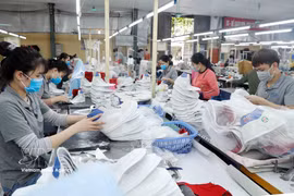 Production de chaussures destinées à l'exportation vers l'UE à l'entreprise Truong Xuan à Hanoï. Photo : VNA