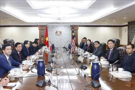 Entretien entre le président de l'AN du Vietnam, Tran Thanh Man, et le président de la Chambre des représentants de Malaisie, Tan Sri Dato’ Johari bin Abdul. Photo: VNA
