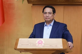 Le Premier ministre Pham Minh Chinh s'exprime lors de la réunion. Photo: VNA