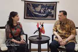 Le directeur du Centre d’études sur l’Asie du Sud-Est (CSEAS) d’Indonésie, le Dr Arisman (droite), lors d’un entretien accordé à l’Agence vietnamienne d’information (VNA). Photo: VNA
