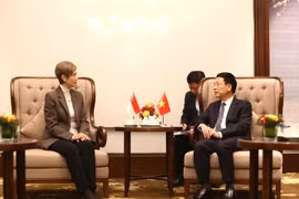 Le ministre vietnamien des Sciences et Technologies, Nguyen Manh Hung, et la ministre singapourienne du Développement numérique et de l’Information, Josephine Teo. Photo: VNA