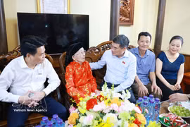 Le Minh Hung rend visite et remet des présents à la Mère vietnamienne héroïque Pham Thi Han. Photo: VNA