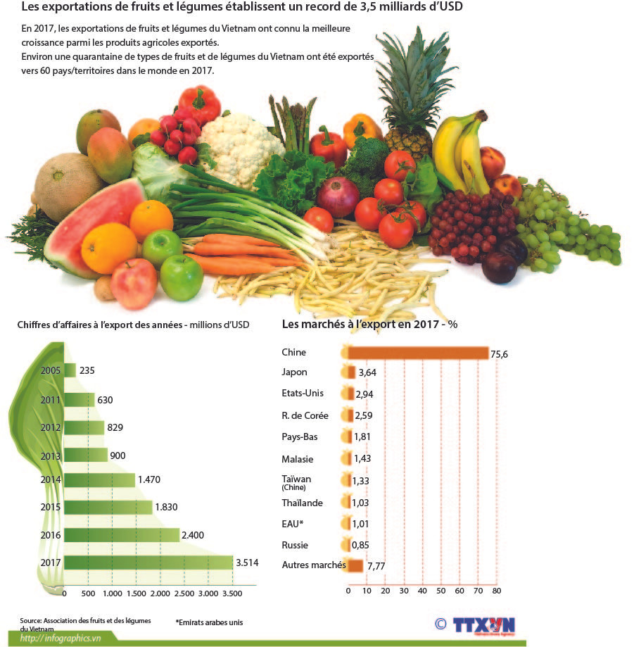 Les exportations de fruits et légumes établissent un record de 3,5 milliards d’USD ảnh 1 Les exportations de fruits et légumes établissent un record de 3,5 milliards d’USD ảnh 1