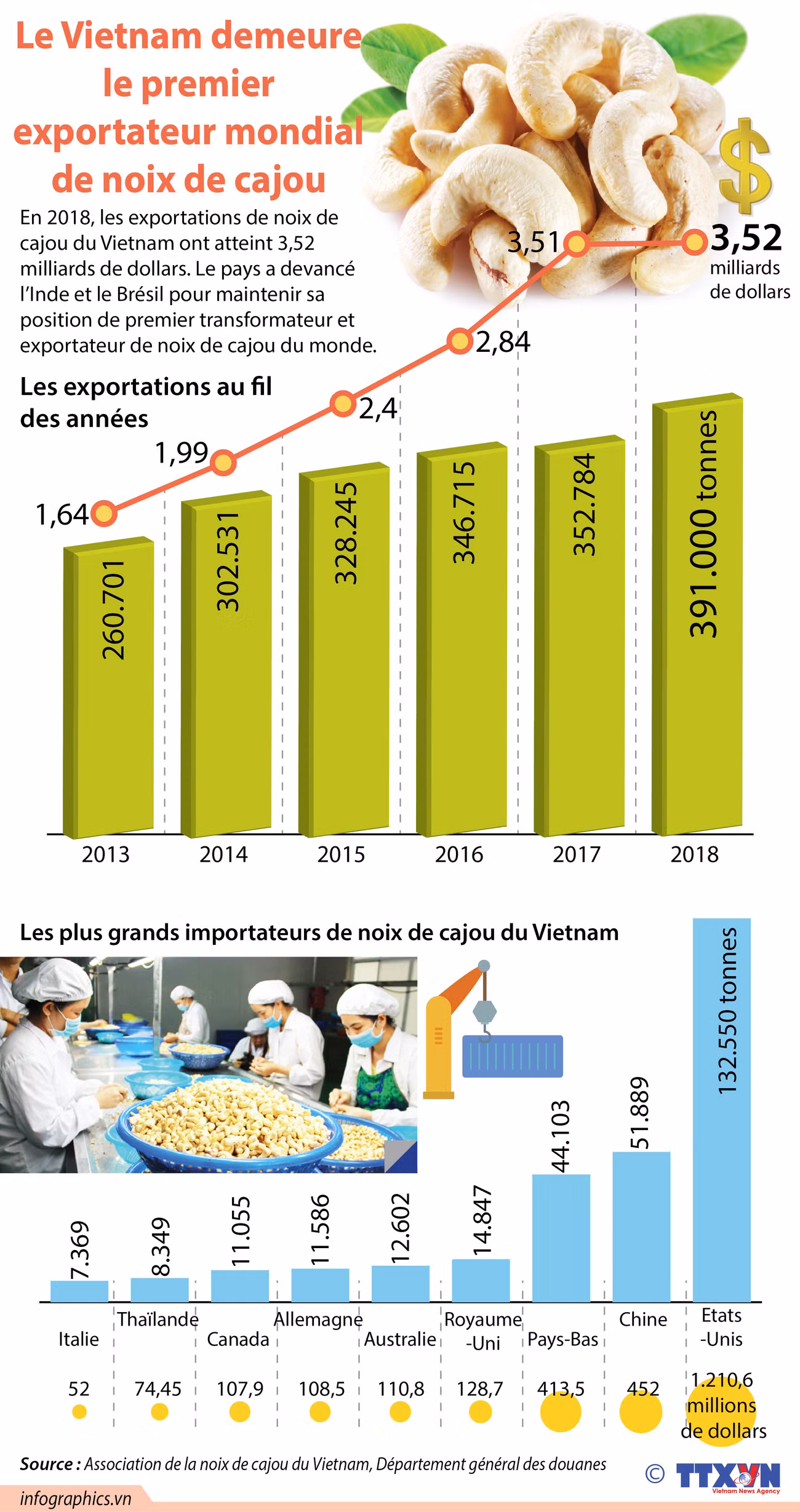Le Vietnam demeure le ​premier exportateur mondial de noix de cajou ảnh 1