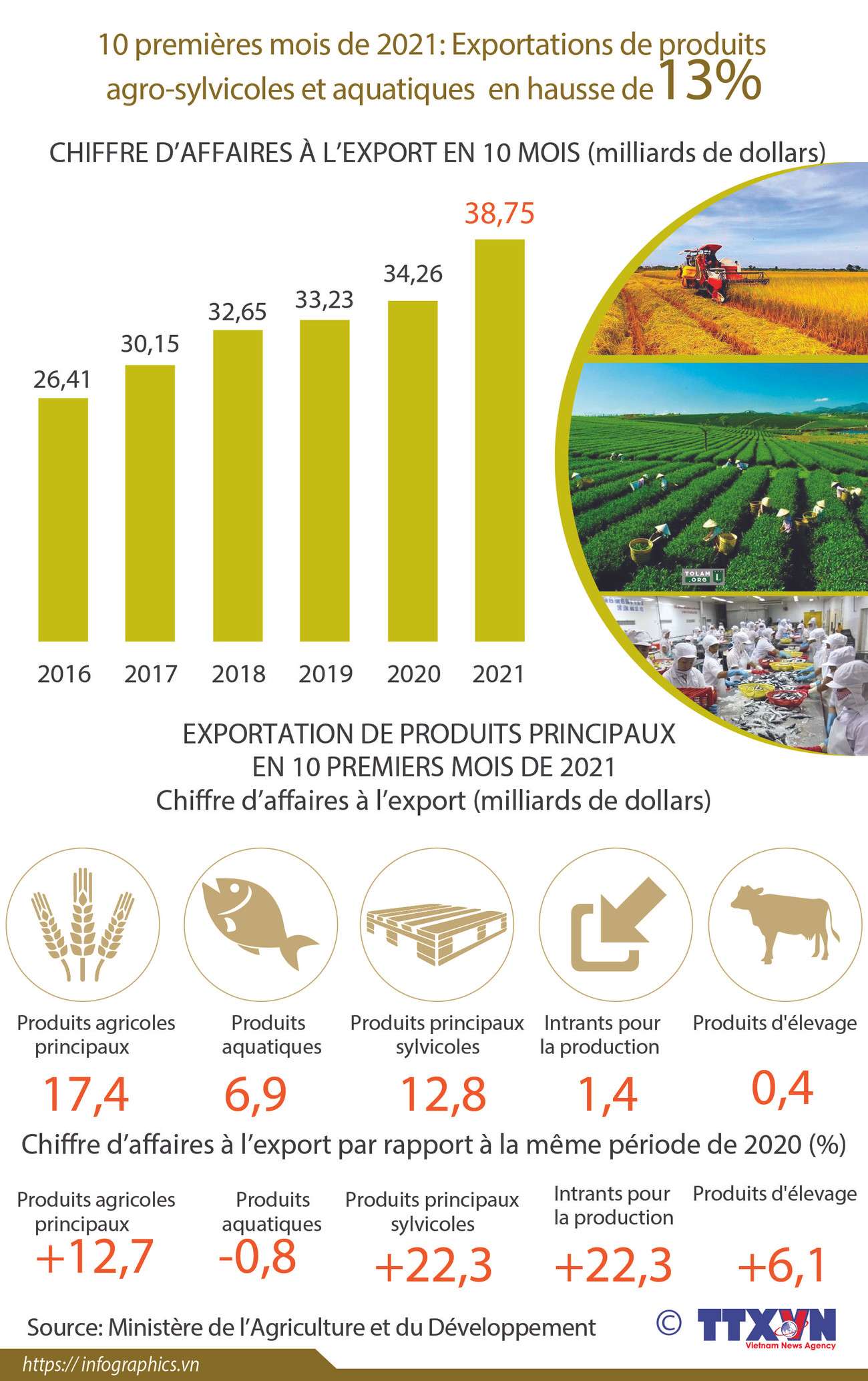 Exportations de produits agro-sylvicoles et aquatiques en hausse de 13% en 10 mois ảnh 1 Exportations de produits agro-sylvicoles et aquatiques en hausse de 13% en 10 mois ảnh 1