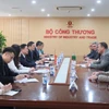 Séance de travail entre le vice-ministre de l'Industrie et du Commerce, Nguyen Sinh Nhat Tan et le président du Groupe des parlementaires d'amitié Algérie-Vietnam, Saleh Djeghloul. Photo: VNA