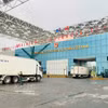 Des camions font la queue pour passer la douane au pont Bac Luan II, au poste frontière international de Mong Cai. Photo : VNA