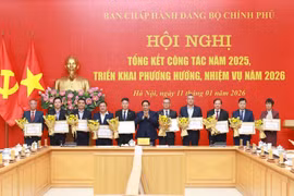 Le Premier ministre Pham Minh Chinh remet des certificats de mérite du Comité du Parti du gouvernement à des personnes ayant obtenu des résultats remarquables. Photo : VNA
