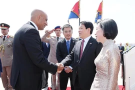 Le président de la République, Luong Cuong, et son épouse, arrivent au Caire. Photo: VNA