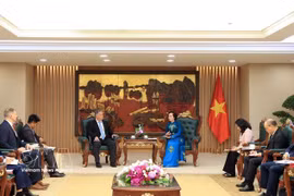 Panorama de la rencontre entre la vice-Première ministre Pham Thi Thanh Tra, et une délégation de l’Université Texas Tech conduite par le Dr Stephen Maxner, directeur du VNCA. Photo: VNA