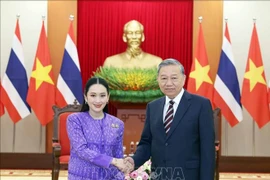 Le secrétaire général du Parti communiste du Vietnam (PCV), Tô Lâm, et la Première ministre de Thaïlande et cheffe du parti Pheu Thai, Paetongtarn Shinawatra. Photo: VNA