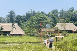 Le village Muong, situé dans l’enceinte du Village culturel et touristique des ethnies du Vietnam, attire de nombreux habitants et visiteurs. Photo: VNA