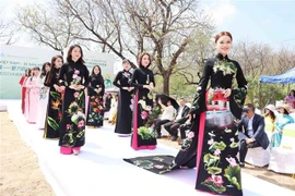 Des "ao dai" lors du défilé. Photo: VNA