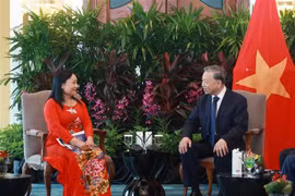 Le secrétaire général du Parti communiste du Vietnam (PCV), Tô Lâm, et Tran Thi Lam, conseillère de Shangri-La Healthcare Investment et cofondatrice de la société médicale Hoa Lâm Shangri-La. Photo: VNA