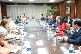 Séance de travail entre la délégation vietnamienne et le ministre cubain du Commerce extérieur et de l’Investissement étranger, Oscar Pérez-Oliva Fraga. Photo: VNA