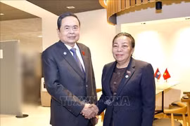 Le président de l’Assemblée nationale du Vietnam, Trân Thanh Mân, et la vice-présidente de l’Assemblée nationale du Laos, Sounthone Xayachack. Photo: VNA