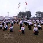 Spectacle de gongs de l'ethnie Muong de la province de Phu Tho. Photo: VNA