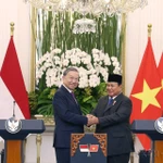 Le secrétaire général du Parti communiste du Vietnam, To Lam (gauche) et le président indonésien, Prabowo Subianto, également président du Parti du Mouvement de la Grande Indonésie (Gerindra), ont annoncé l'établissement du partenariat stratégique global Vietnam-Indonésie, le 10 mars 2025 à Jakarta. Photo : VNA.