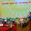 Pham Minh Chinh, membre du Bureau politique, secrétaire du Comité du Parti du gouvernement et Premier ministre, prononce le discours de clôture du premier Congrès du Comité du Parti du gouvernement pour le mandat 2025-2030. Photo : VNA