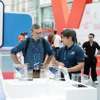 Le stand de FPT présentant des puces semi-conductrices lors d'une exposition au Vietnam. Photo : qdnd.vn