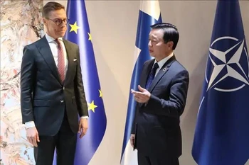Le vice-Premier ministre Tran Hong Ha (droite) et le président finlandais, Alexander Stubb. Photo: https://baotintuc.vn/