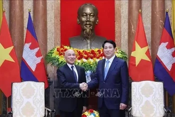 Le roi du Cambodge, Norodom Sihamoni, et le président vietnamien, Luong Cuong. Photo : VNA