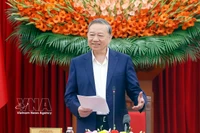Le secrétaire général du Parti communiste du Vietnam (PCV), To Lam, s'exprime lors de la séance de travail. Photo: VNA