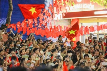 La rue Trang Tien lors de la répétition préliminaire du défilé prévu le 2 septembre. Photo: VNA