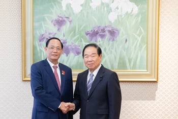 Trân Quang Phuong (à gauche), vice-président de l’Assemblée nationale vietnamienne, et le président de la Chambre des représentants du Japon, Nukaga Fukushiro. Photo: VNA