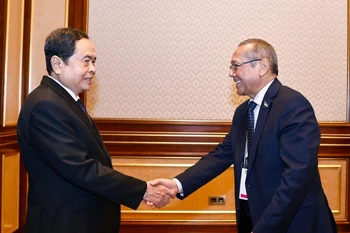 Le président de l’Assemblée nationale du Vietnam, Trân Thanh Mân (gauche), et Ulugbek Inoyatov, président du Parti démocratique populaire d’Ouzbékistan. Photo: VNA