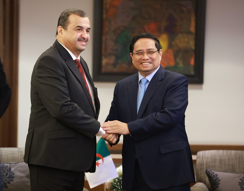 Le Premier ministre vietnamien Pham Minh Chinh (droite) et le ministre de l'Énergie et des Mines, Mohamed Arkab. Photo: VNA