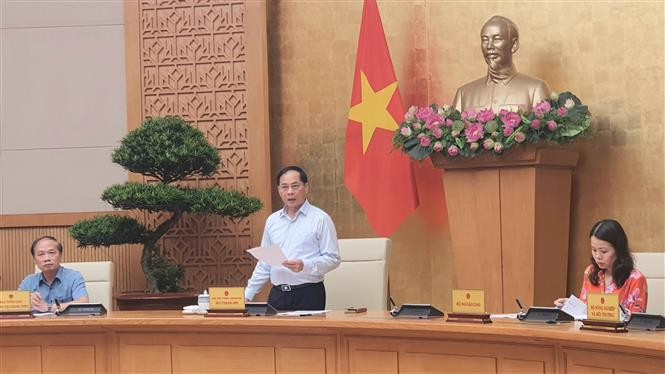 Le vice-Premier ministre et ministre des Affaires étrangères Bui Thanh Son prend la parole. Photo: VNA