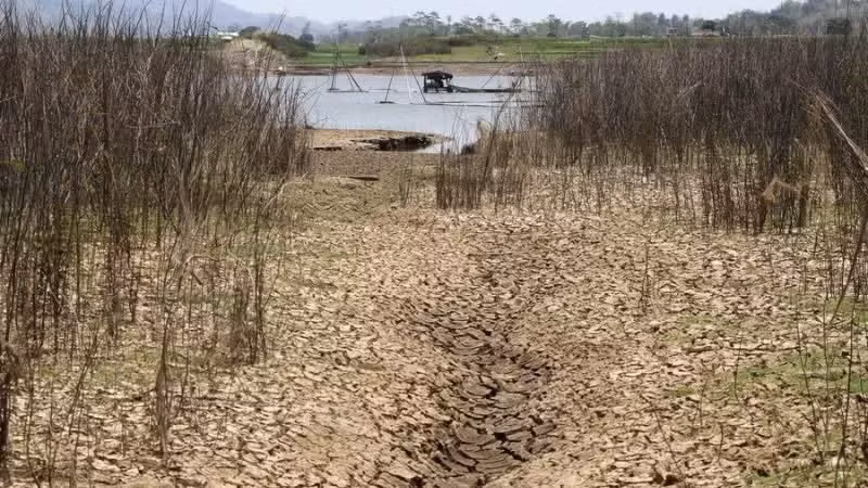 Vue du réservoir de Gajah Mungkur asséché pendant la saison sèche, dans le village de Gebang, district de Wonogiri, province de Java central (Indonésie), photo prise le 20 septembre 2023. Photo : Xinhua