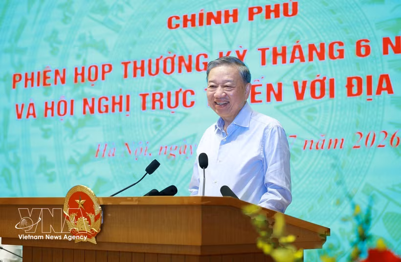 Le secrétaire général du Parti communiste du Vietnam et président de la République, To Lam s'exprime. Photo: VNA