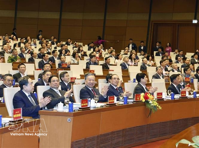 Les délégués lors de la Conférence nationale consacrée à l’étude et à la mise en œuvre de la Résolution du 14ᵉ Congrès du Parti communiste du Vietnam. Photo: VNA
