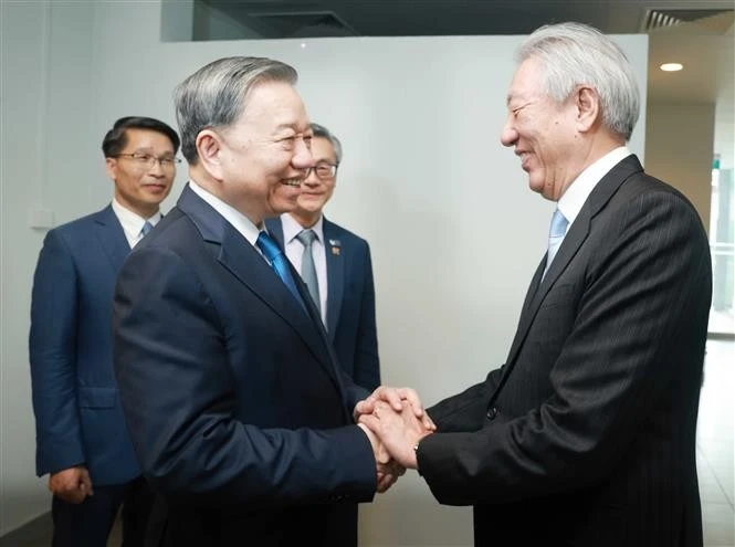 Le SG Tô Lâm (gauche) rencontre le ministre d'État et ministre coordinateur de la sécurité nationale de Singapour, Teo Chee Hean. Photo: VNA