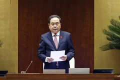 Le président de l’Assemblée nationale, Trân Thanh Mân, prend la parole lors de la séance. Photo : VNA