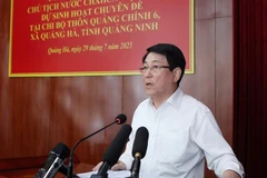 Le président Luong Cuong s’exprime lors de la réunion thématique de la cellule du Parti du hameau de Quang Chinh 6 dans la province de Quang Ninh (Nord). Photo : VNA